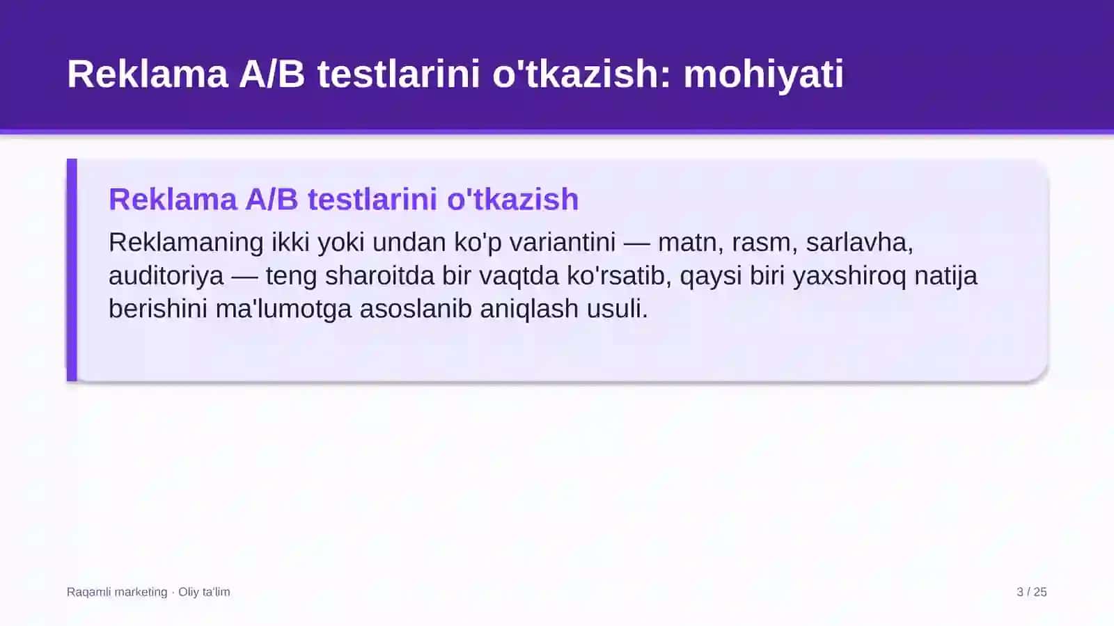 Bog'dorchilikda reklama A/B testlarini o'tkazish 3