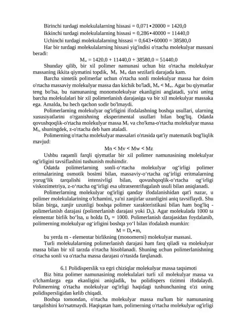 Polimerlarning o'rtacha molekulyar MASSASI 3