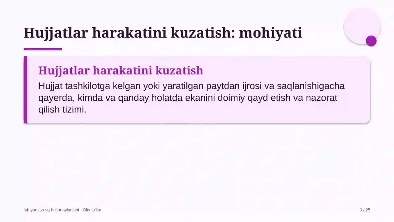 Ish yuritish va hujjat aylanishi · Oliy ta'lim 3