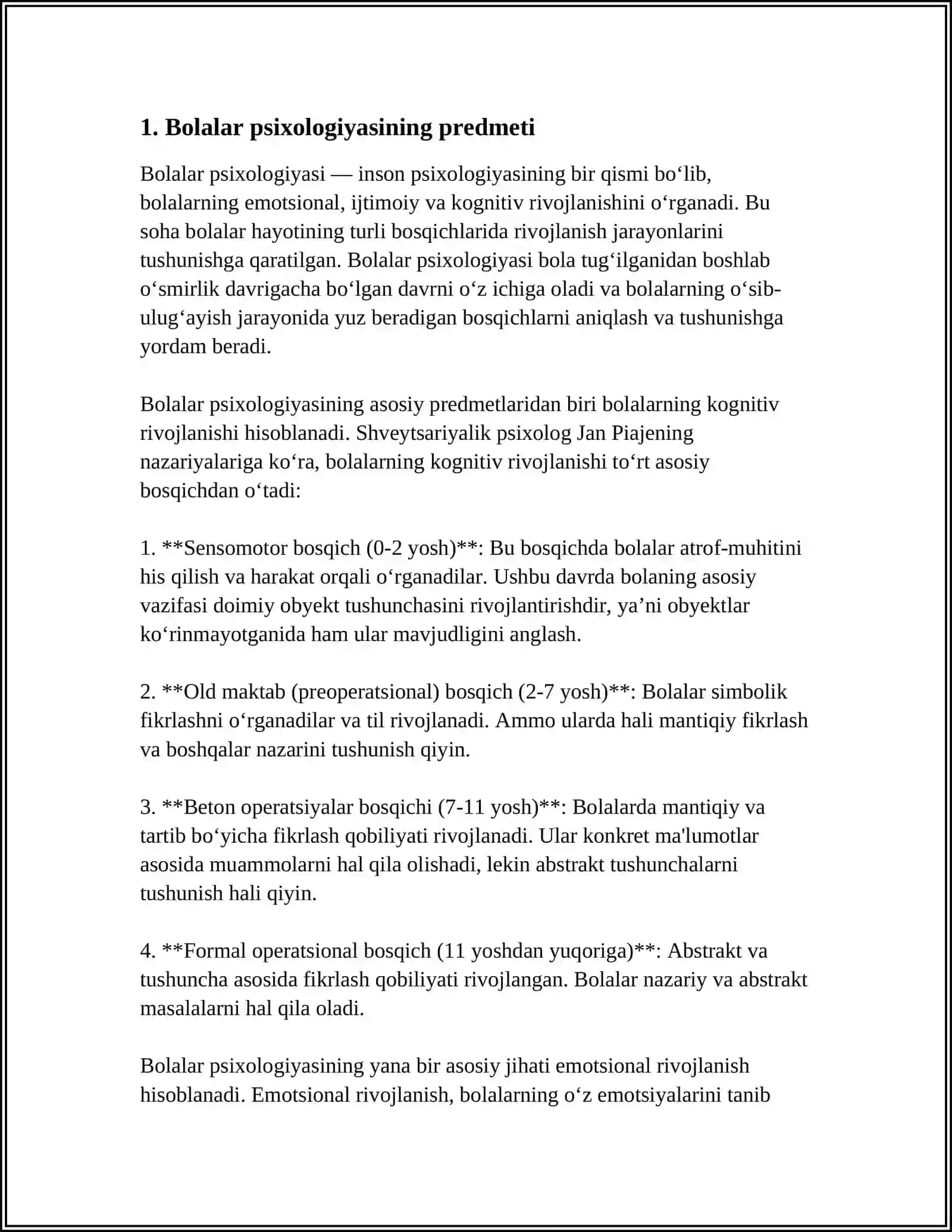 BOLALAR PSIXOLOGIYASI VA PSIXODIAGNOSTIKASI FANINING PREDMETI.FANINING ASOSIY TAMOYILLARI 3