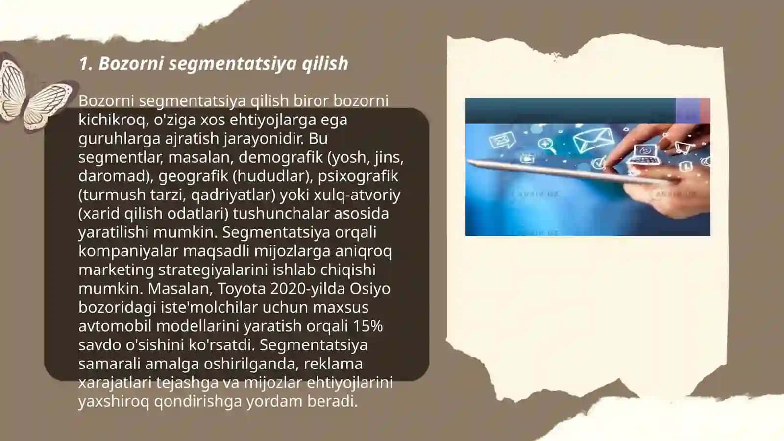 Marketing tamoyillari yordamida bozor va bozor qonunlarini oʻrganish 3