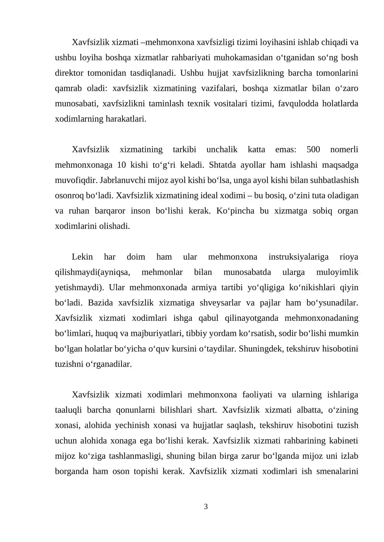 Mehmonxona xo’jaligida xavfsizlik xizmatining mazmuni va mohiyati 3