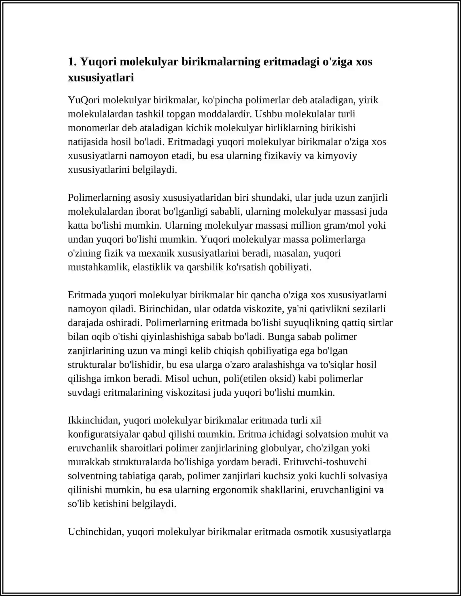 Yuqori molekulyar birikmalar eritmalarning xossalari 3