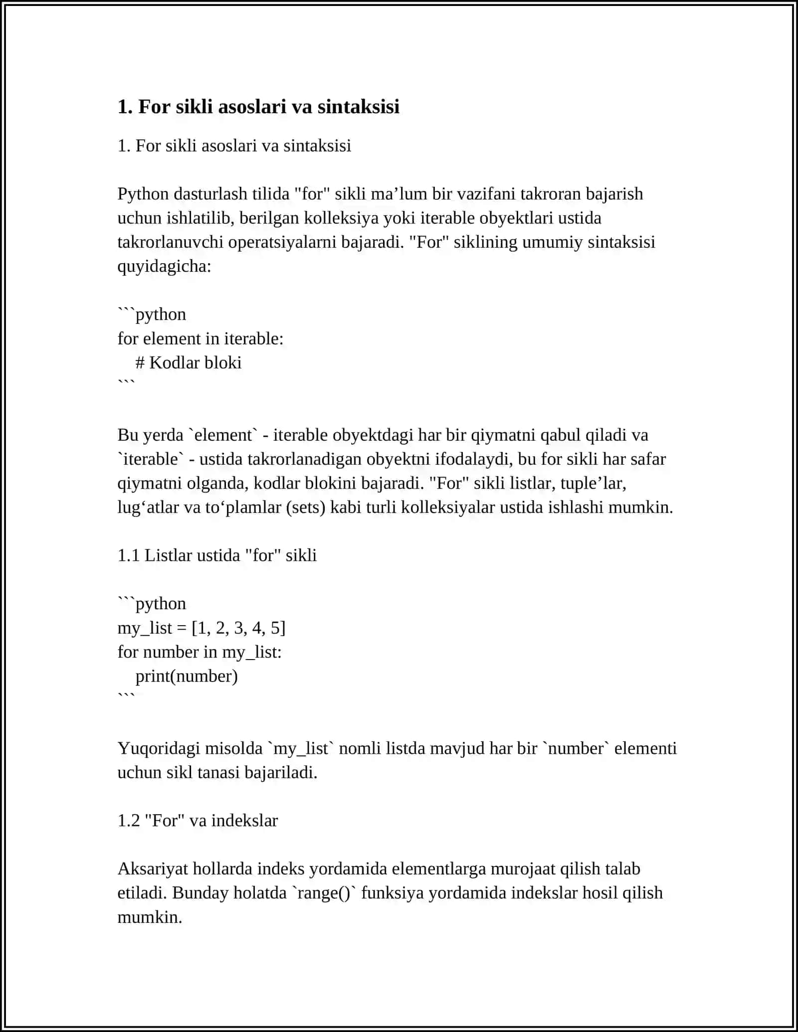 PYTHON DASTURLASH TILIDA TAKRORLANUVCHI ( FOR WHILE, DO WHILE) OPERATORLARI 3