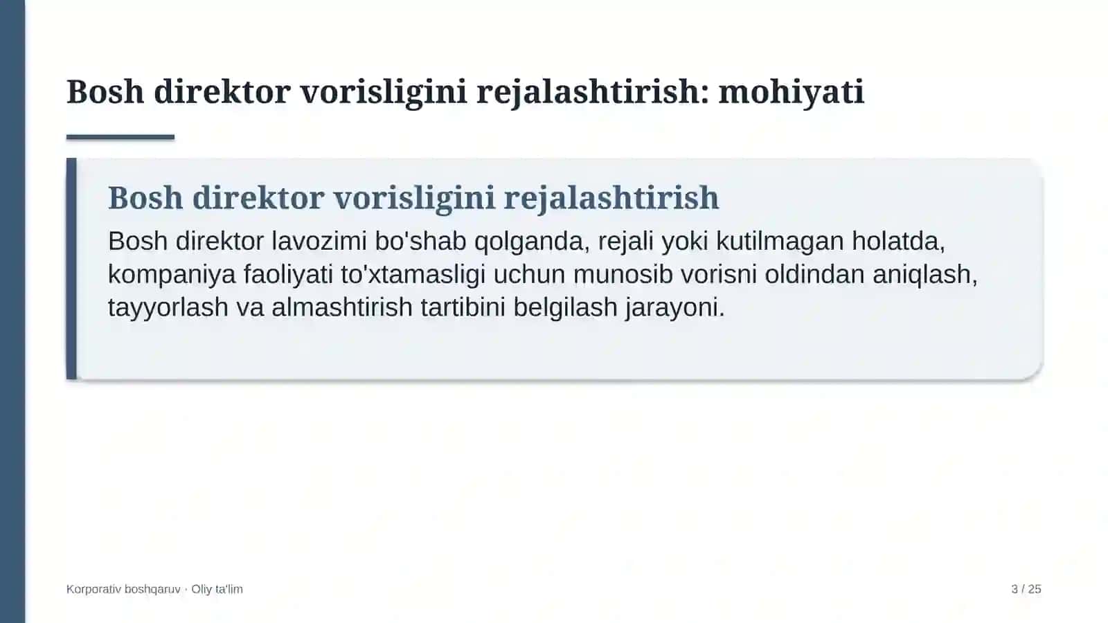 Chegara oldi savdosida bosh direktor vorisligini rejalashtirish 3