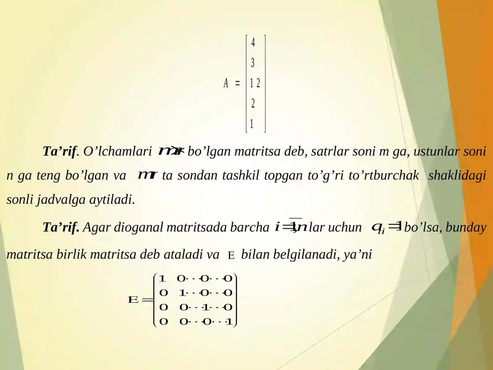 Matritsalar va Ulari Ustida Amallar 3