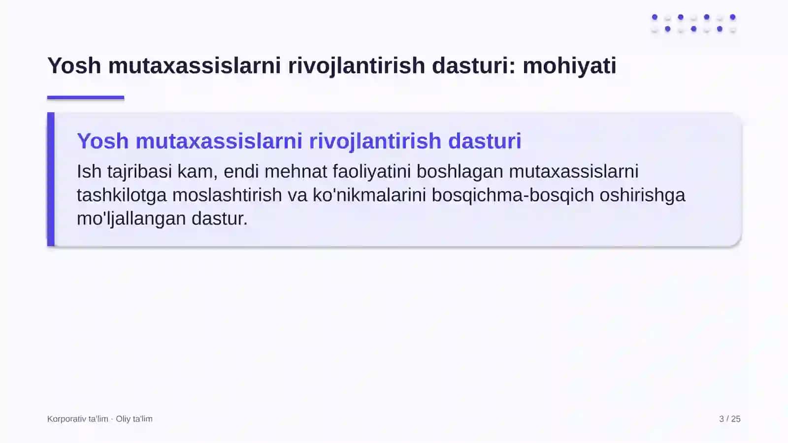 Import faoliyatida yosh mutaxassislarni rivojlantirish dasturi 3