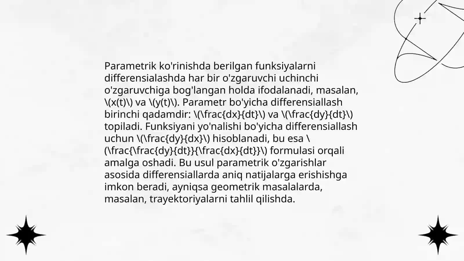 Parametrik ko'rinishda berilgan funksiyalarni differensialash 3
