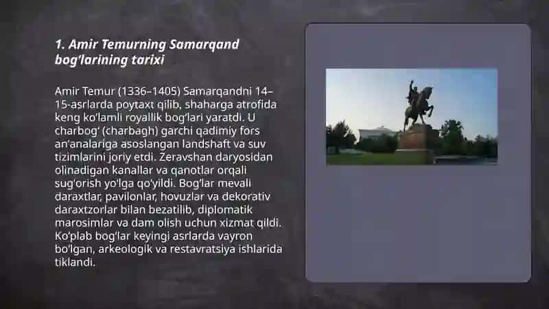 Amir Temurning Samarqand bogʻlari 3