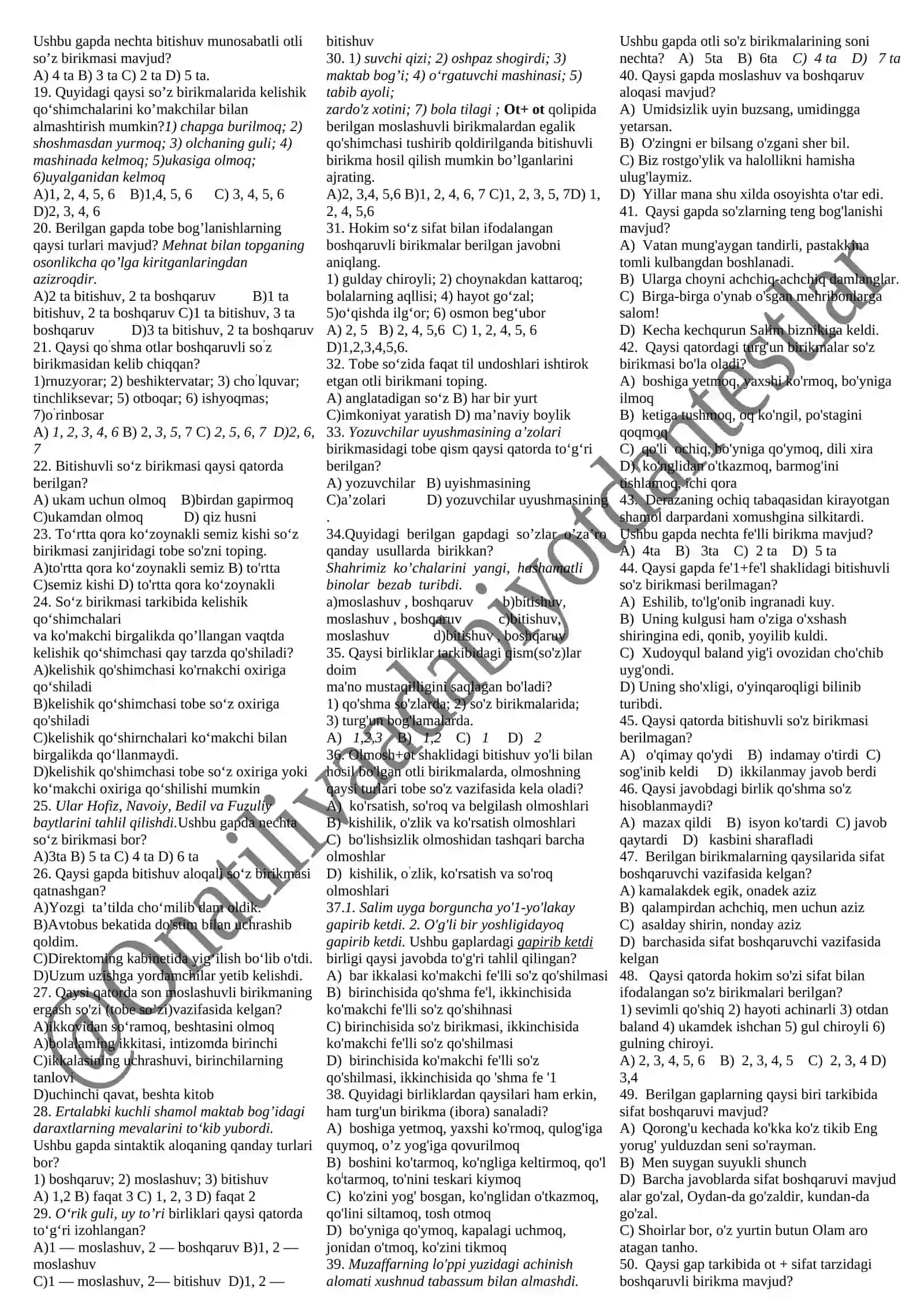 Sintaksis. So’z birikmasi 3