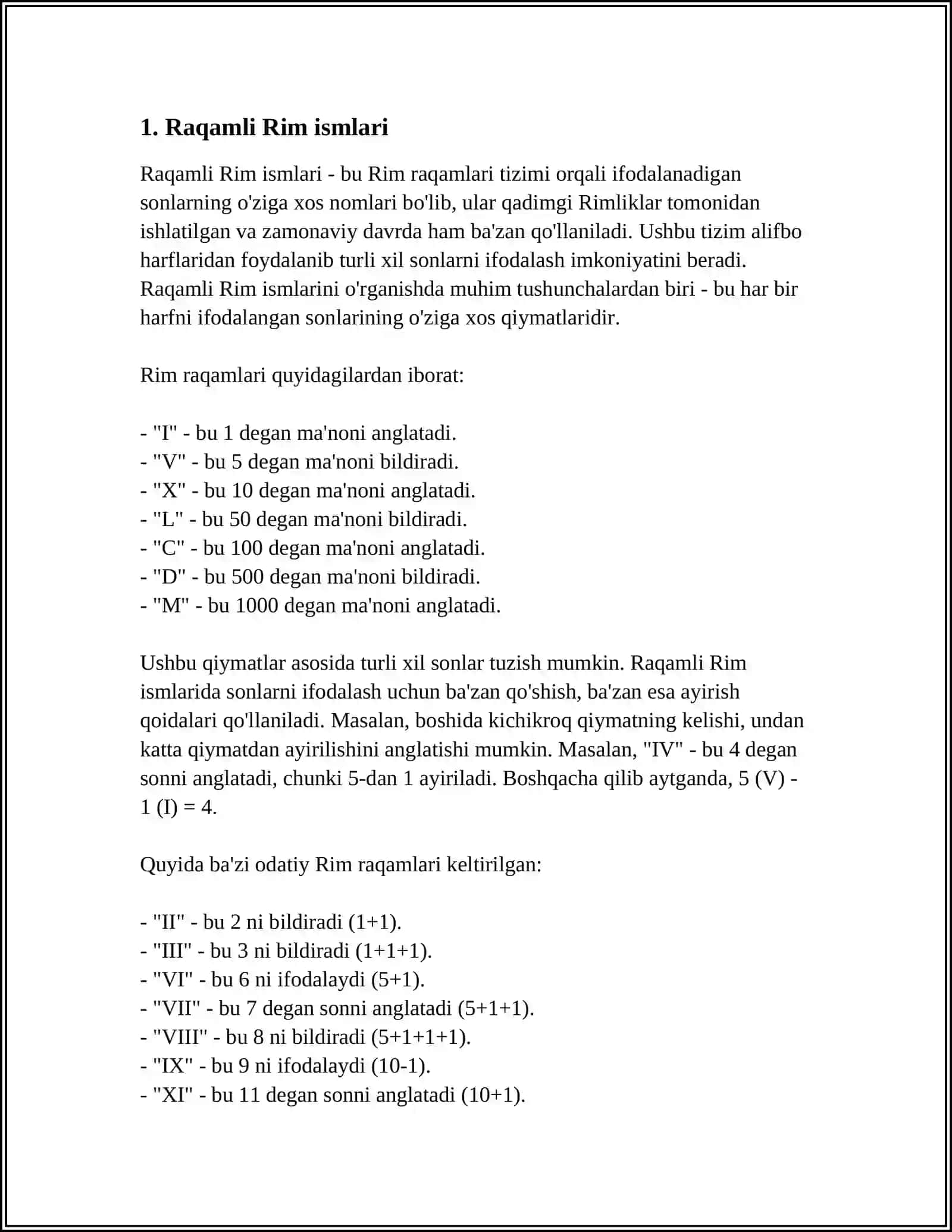 Raqamli Rim ismlari 3