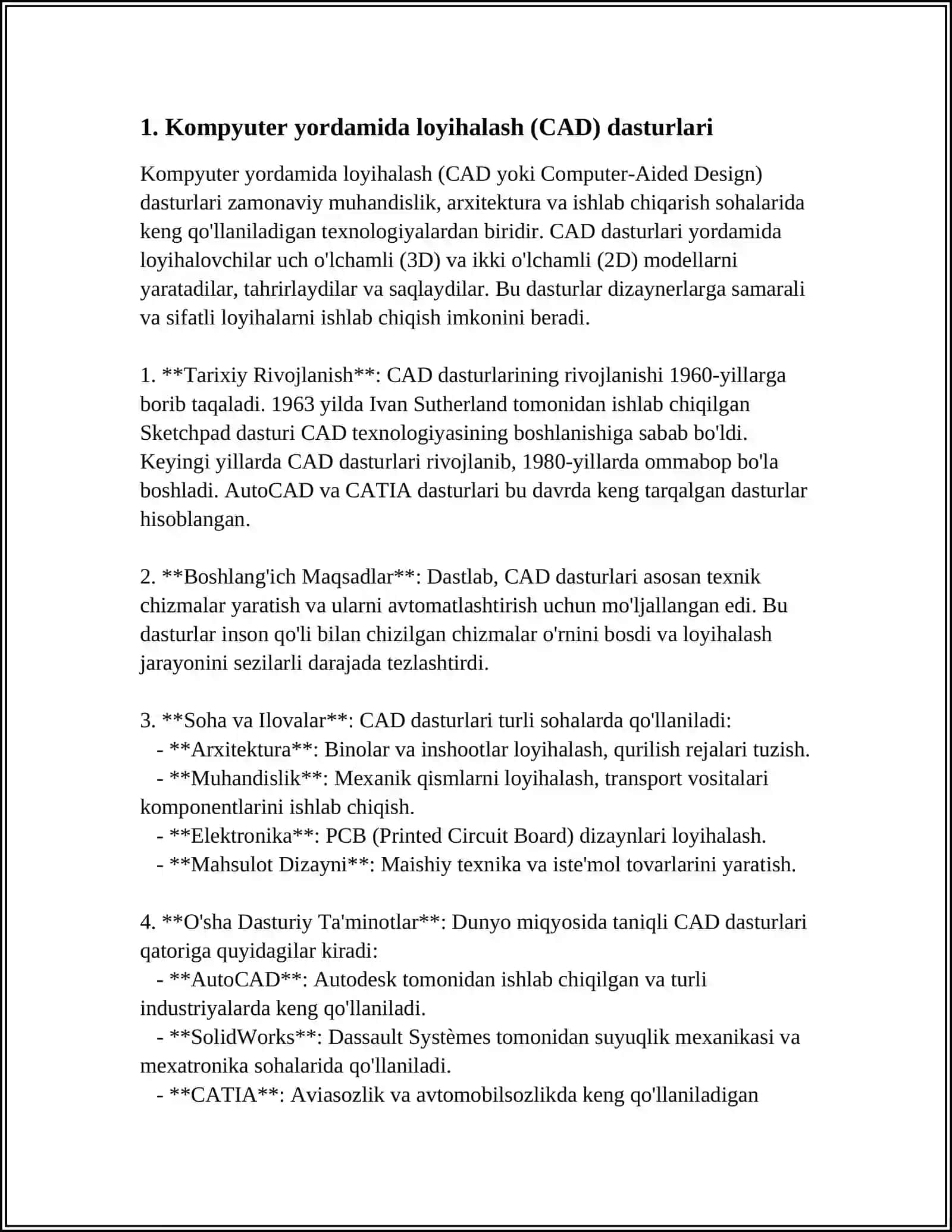 CAD/CAE/CAM DASTURI HAQIDA 3