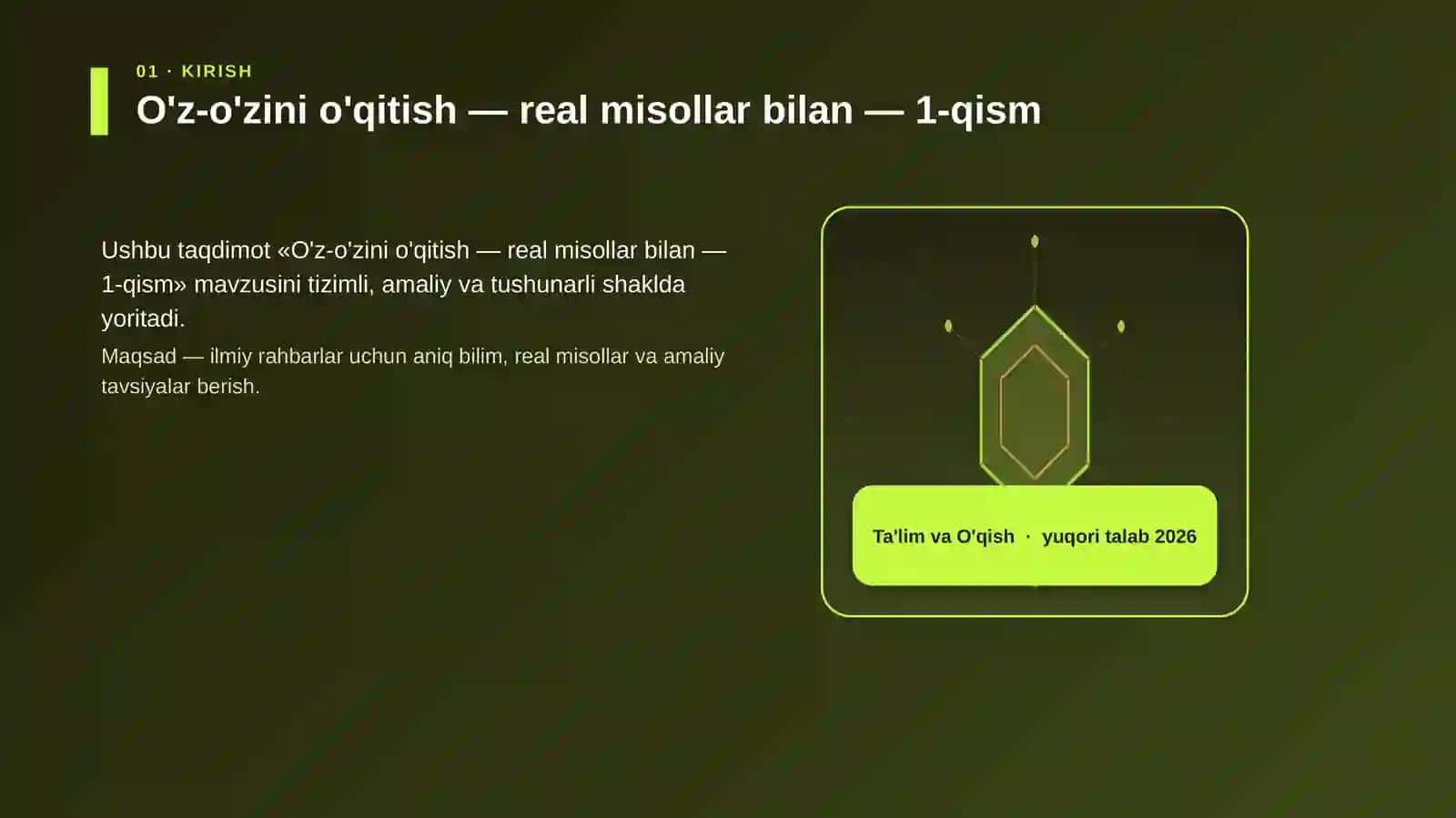 O'z-o'zini o'qitish — real misollar bilan — 1-qism 3