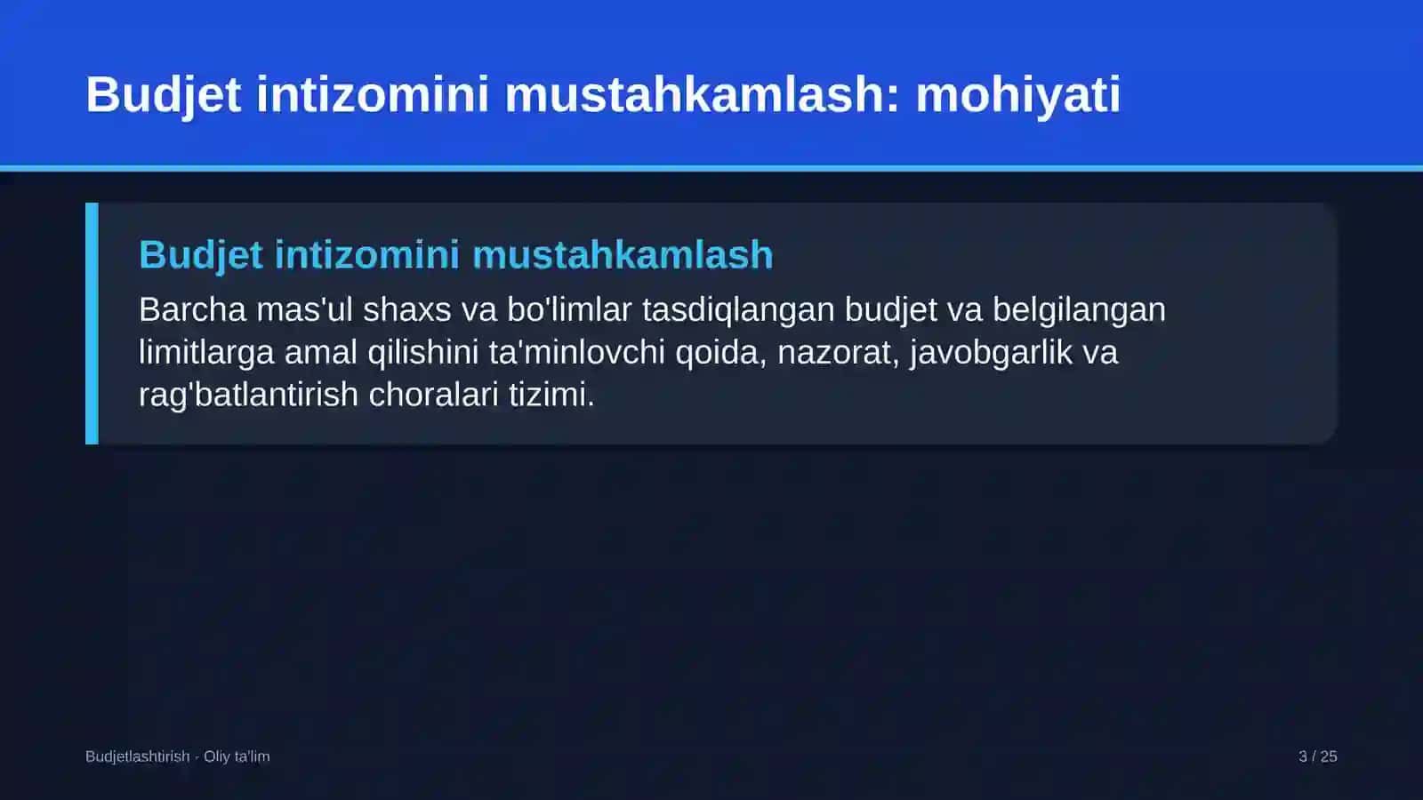 Kafelarda budjet intizomini mustahkamlash 3