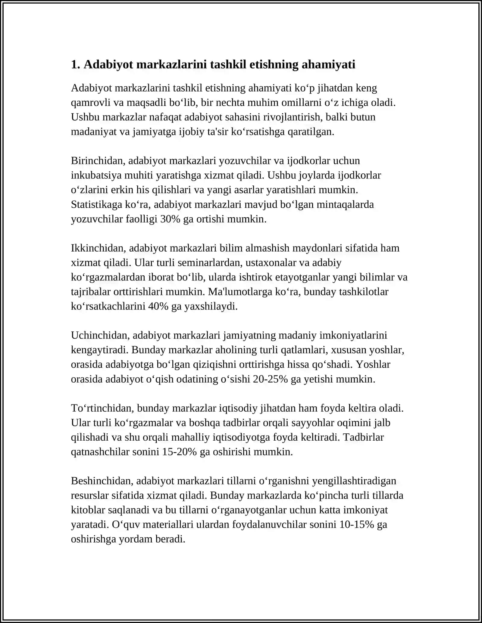 MAKTABGACHA TAʼLIM TASHKILOTLARIDA MARKAZLAR BOʻYICHA ADABIYOTNI OʻRGANISH, AMALIY MASHGʻULOTLAR, TADQIQOTLAR OʻTKAZISH, MUTAXASSISLAR BILAN MULOQOT 3
