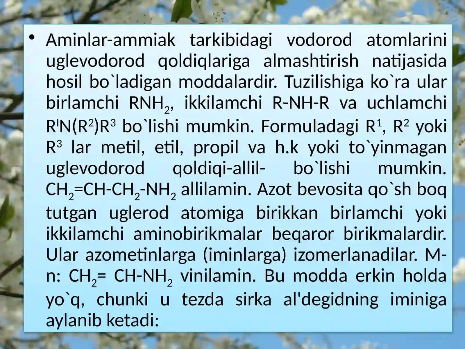 Amino birikmalar. Alifatikamino birikmalar 3