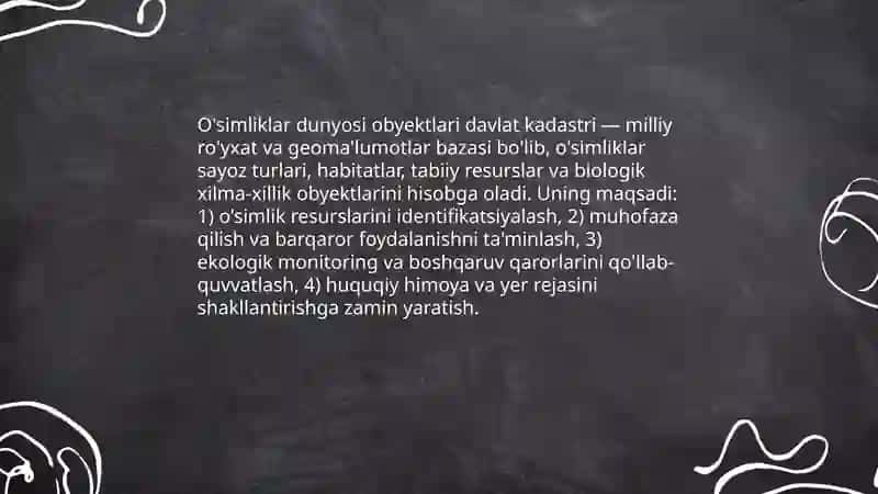 O'simliklar dunyosi obyektlari davlar kadastri 3
