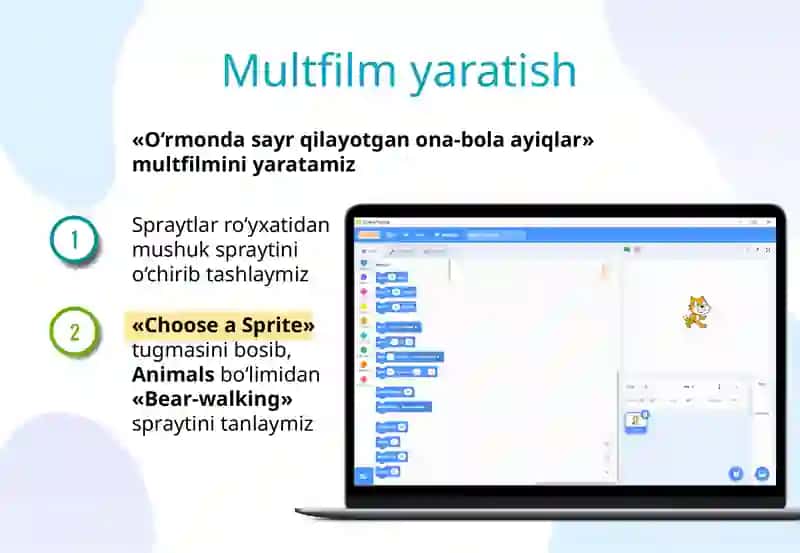Scratch muhitida soddamultfilmlar yaratish 3