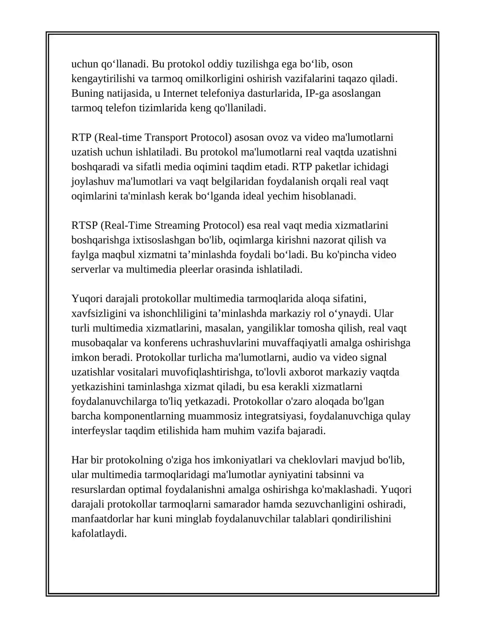 MULTIMEDIA ALOQA TARMOQLARINING YUQORI DARAJALI PROTOKOLLARI 3