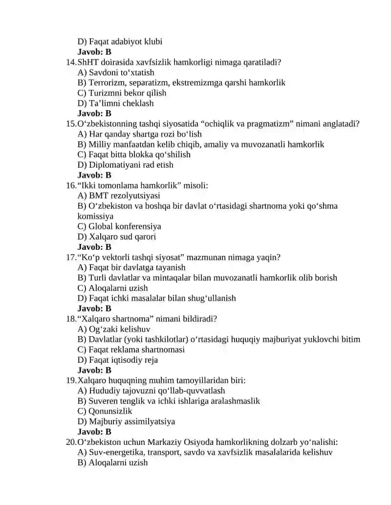 Oʻzbekistonning eng yangi tarixi 9-test 3