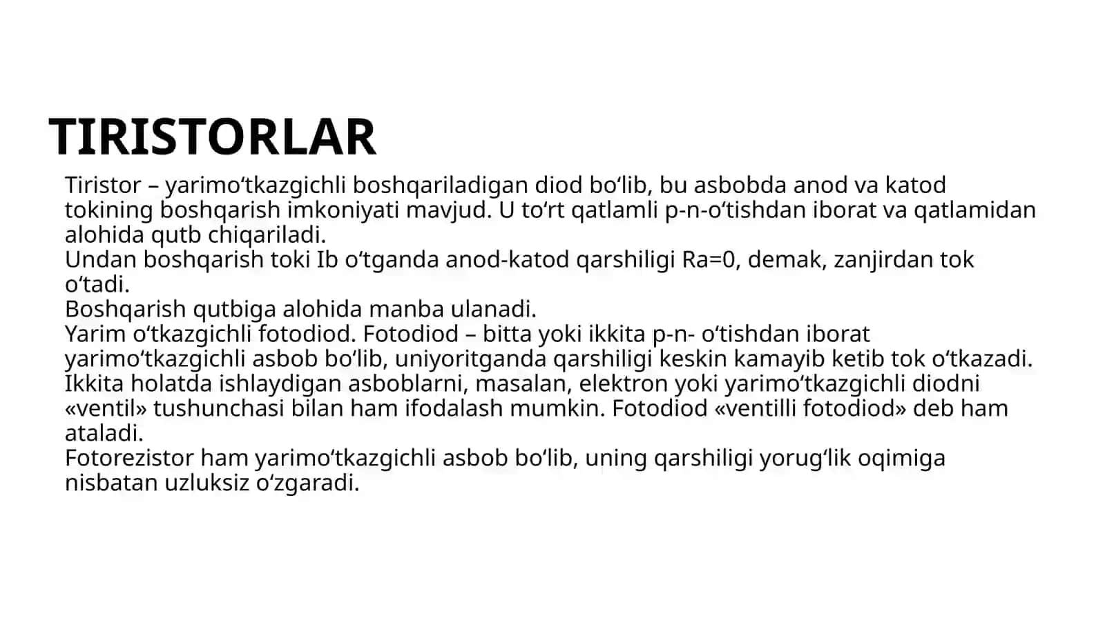 ODDIY YARIM O‘TKAZGICHLI ASBOBLAR 3