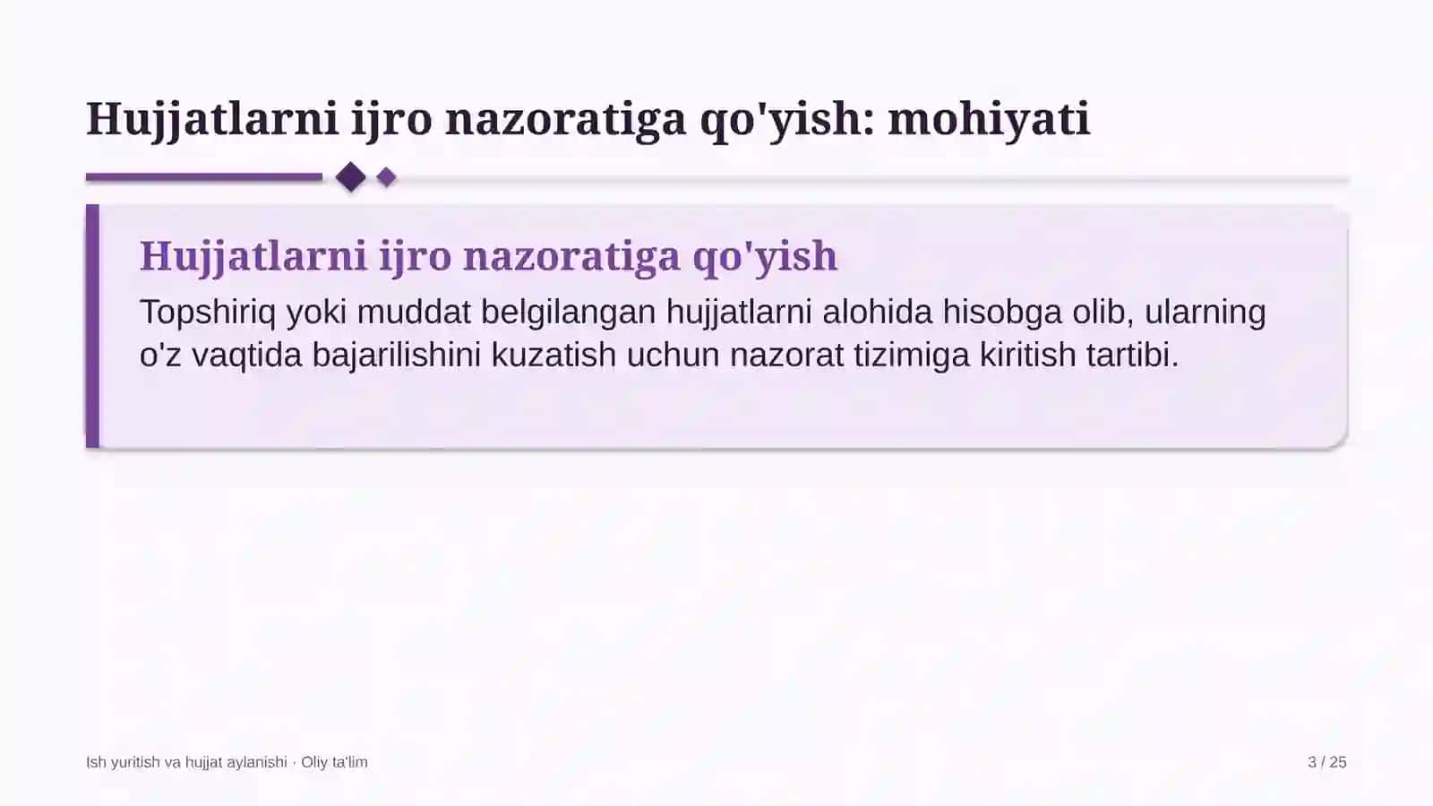 Hujjatlarni ijro nazoratiga qo'yish: mohiyati 3
