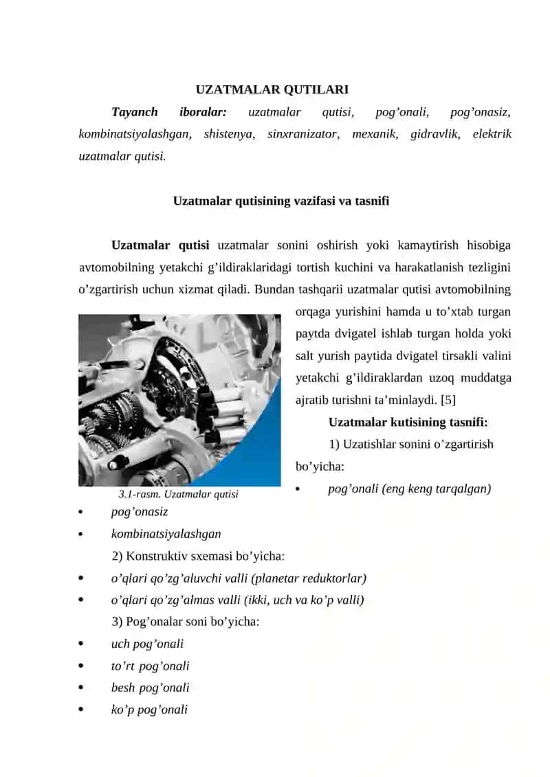 Uzatmalar qutisiga texnik xizmat ko’rsatish 3
