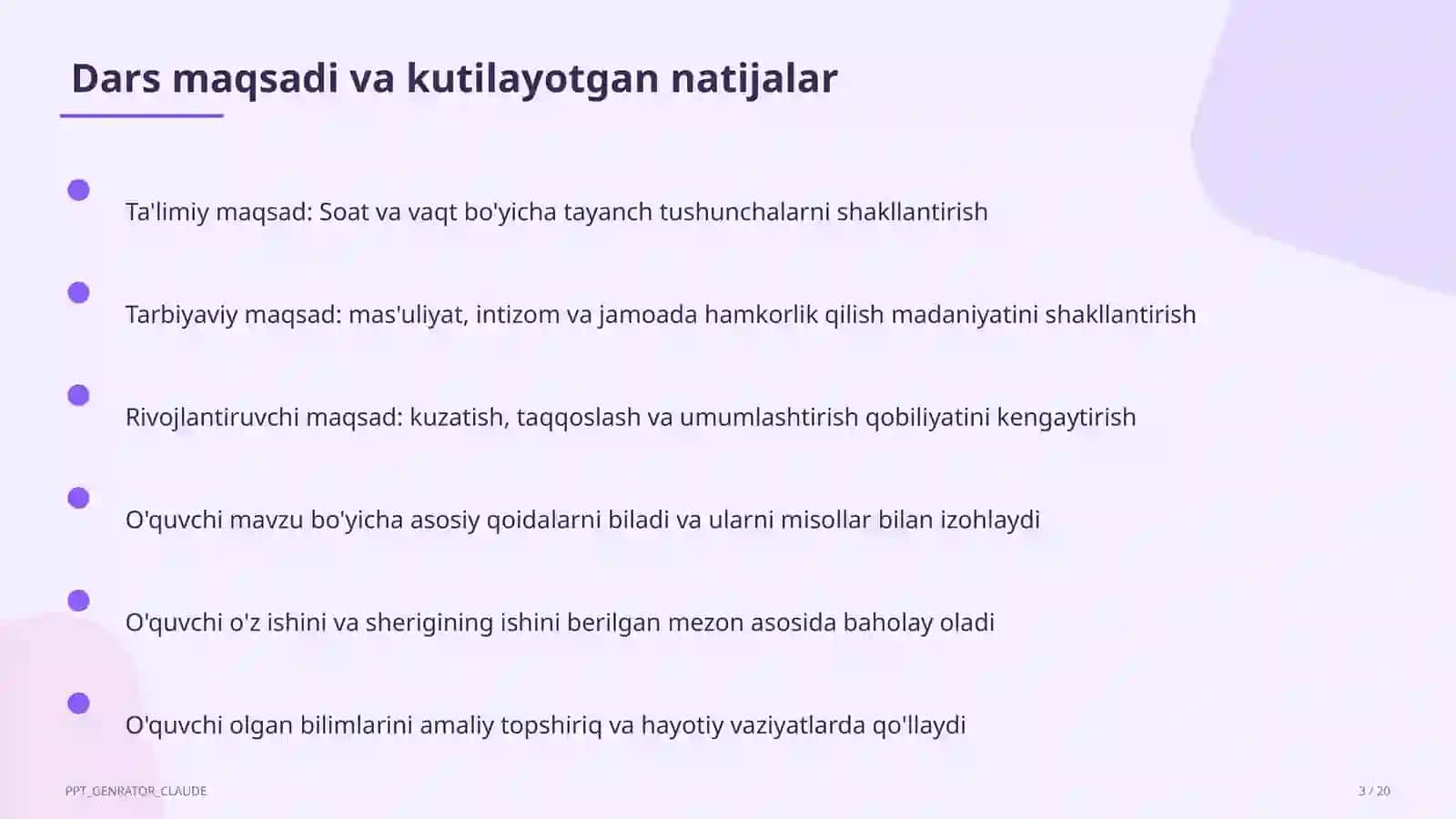 Soat va vaqt (1-sinf) 3
