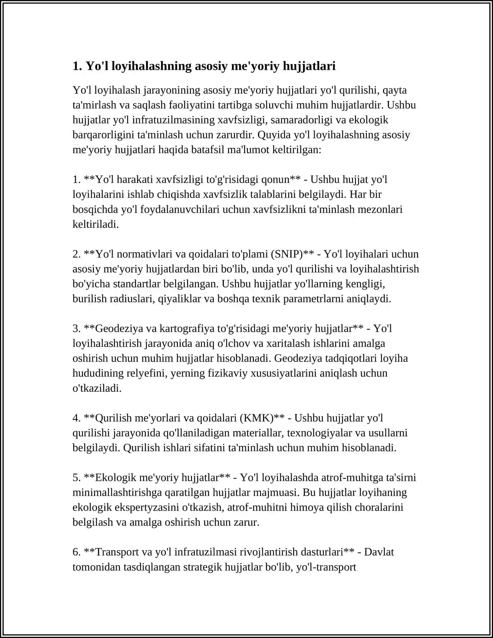 YOLLARNI LOYIHALASHGA OID MEYORIY HUJJATLARNI ORGANISH 3