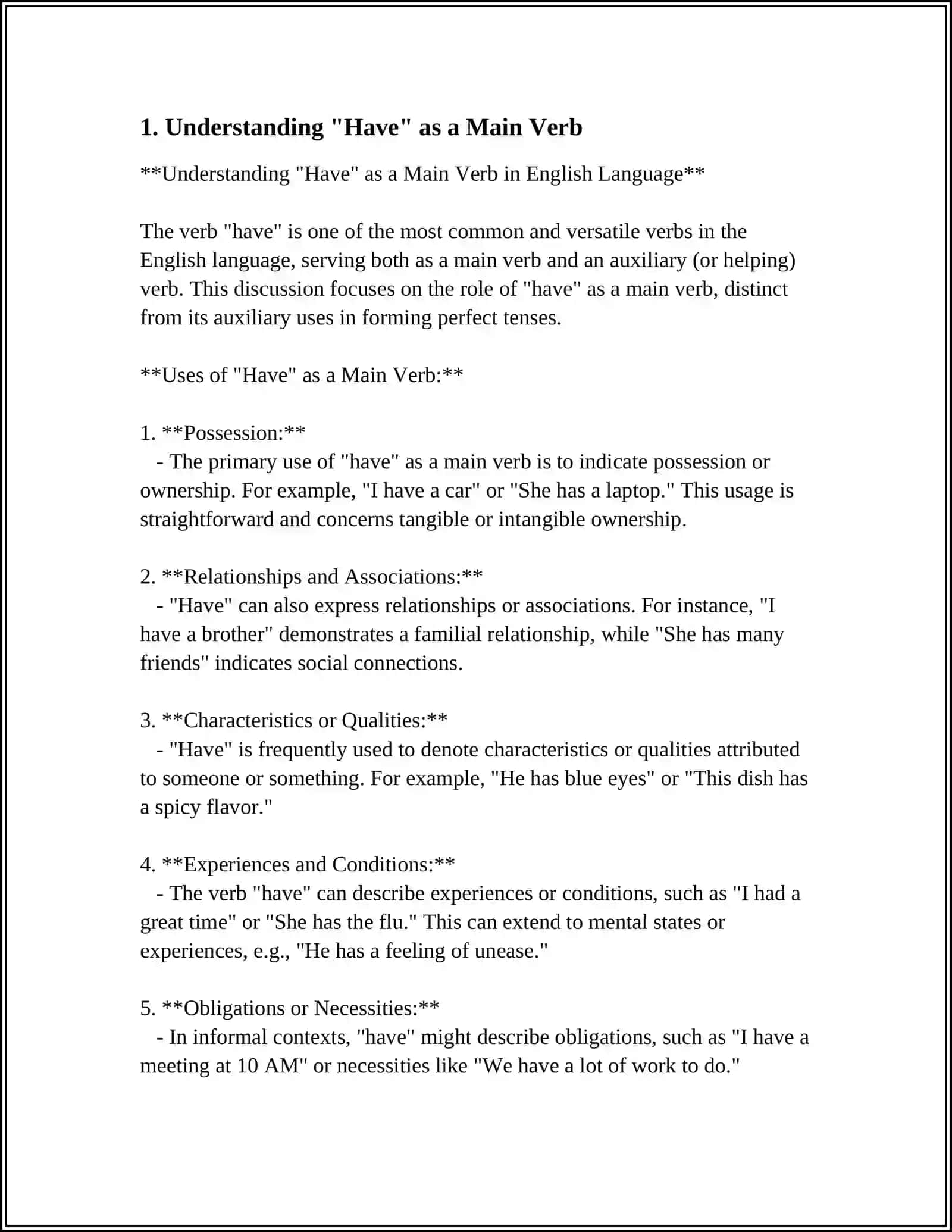 Understanding "Have" as a Main Verb 3