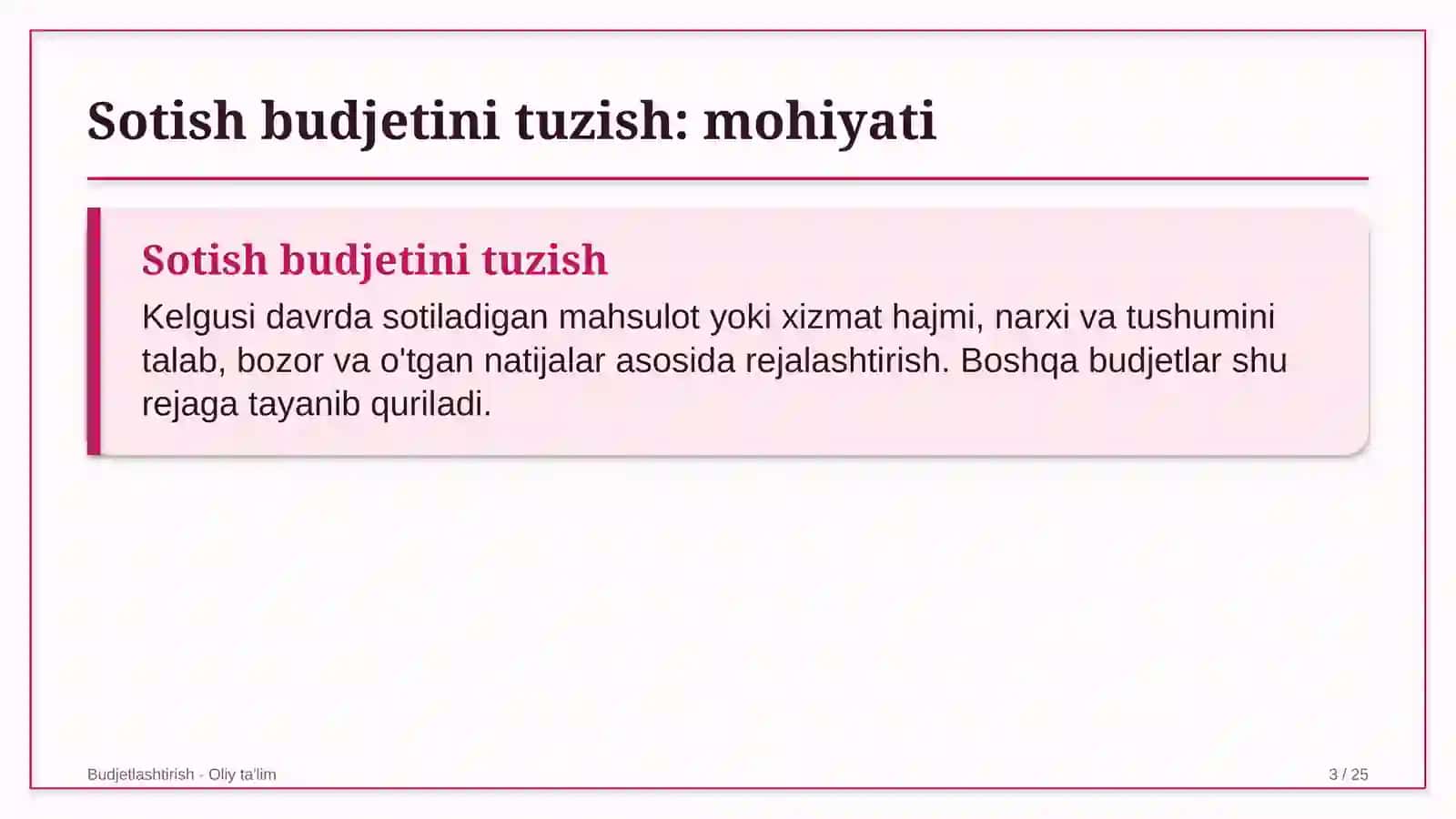 Dehqon xo'jaliklarida sotish budjetini tuzish 3