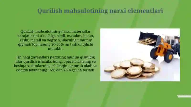 Qurilish mahsulotining tannarxi foyda va rentabellik 3