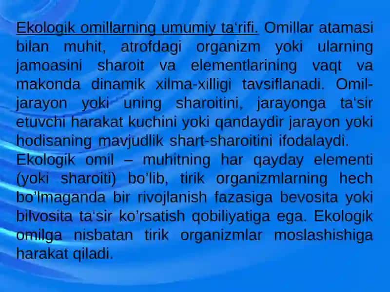 Yashash muhitlari va Ekologik omillar 3