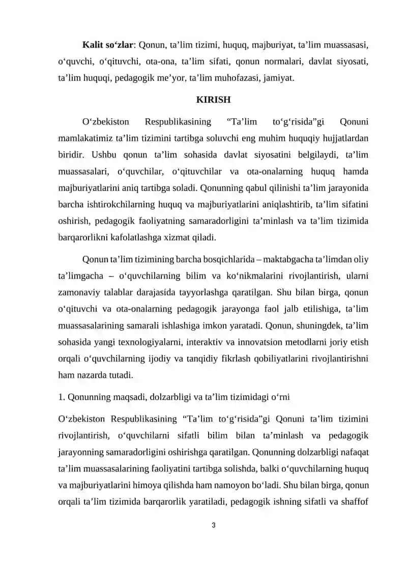 O’zbekiston Respublikasining “Ta’lim to’g’risida”gi Qonuni 3