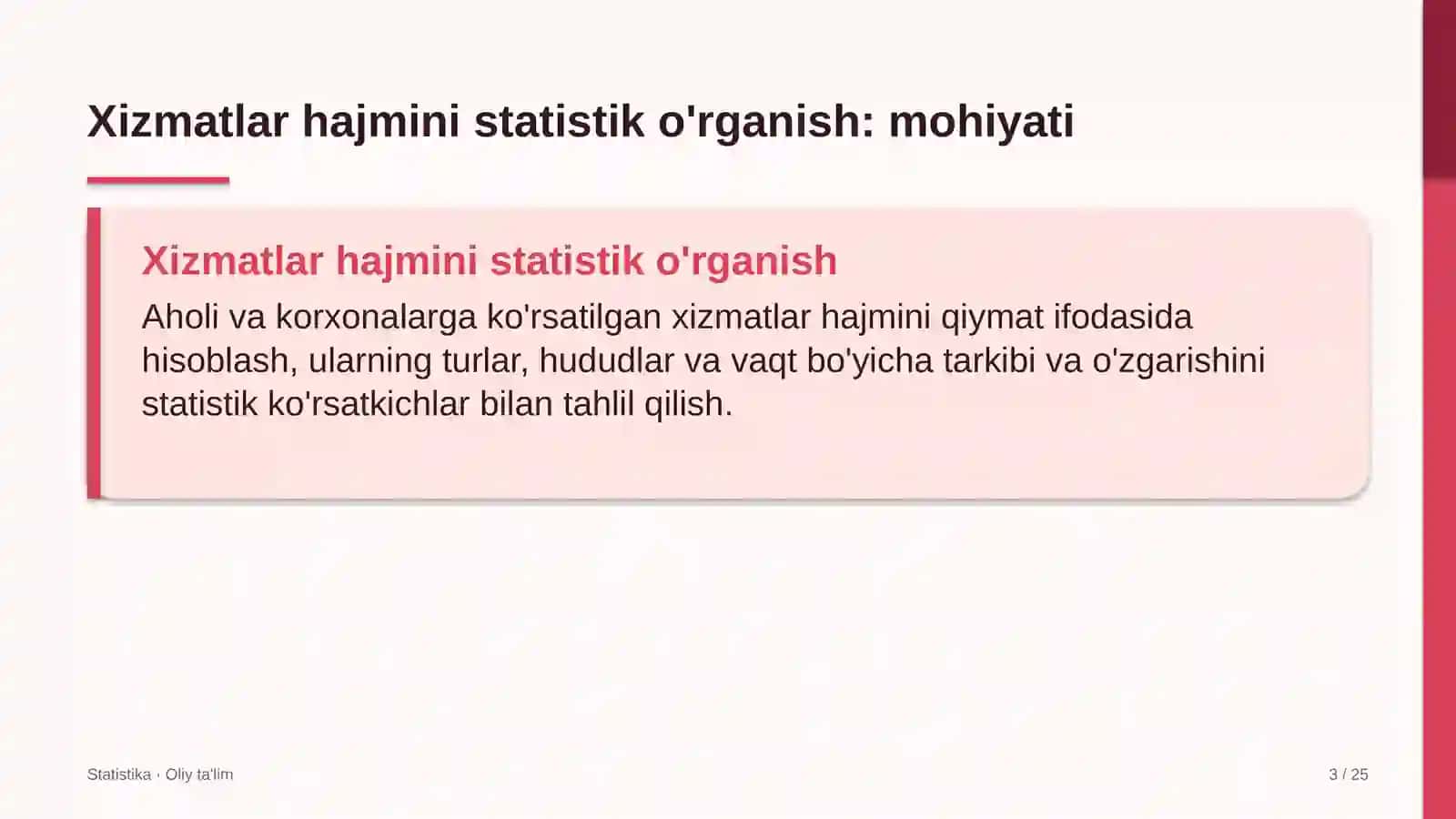 Chakana savdoda xizmatlar hajmini statistik o'rganish 3