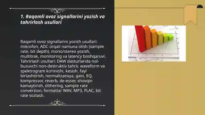 Raqamli axborot texnalogiya fani amaliyotda qoʻllash ovoz,grafik,matn axborotlar 3