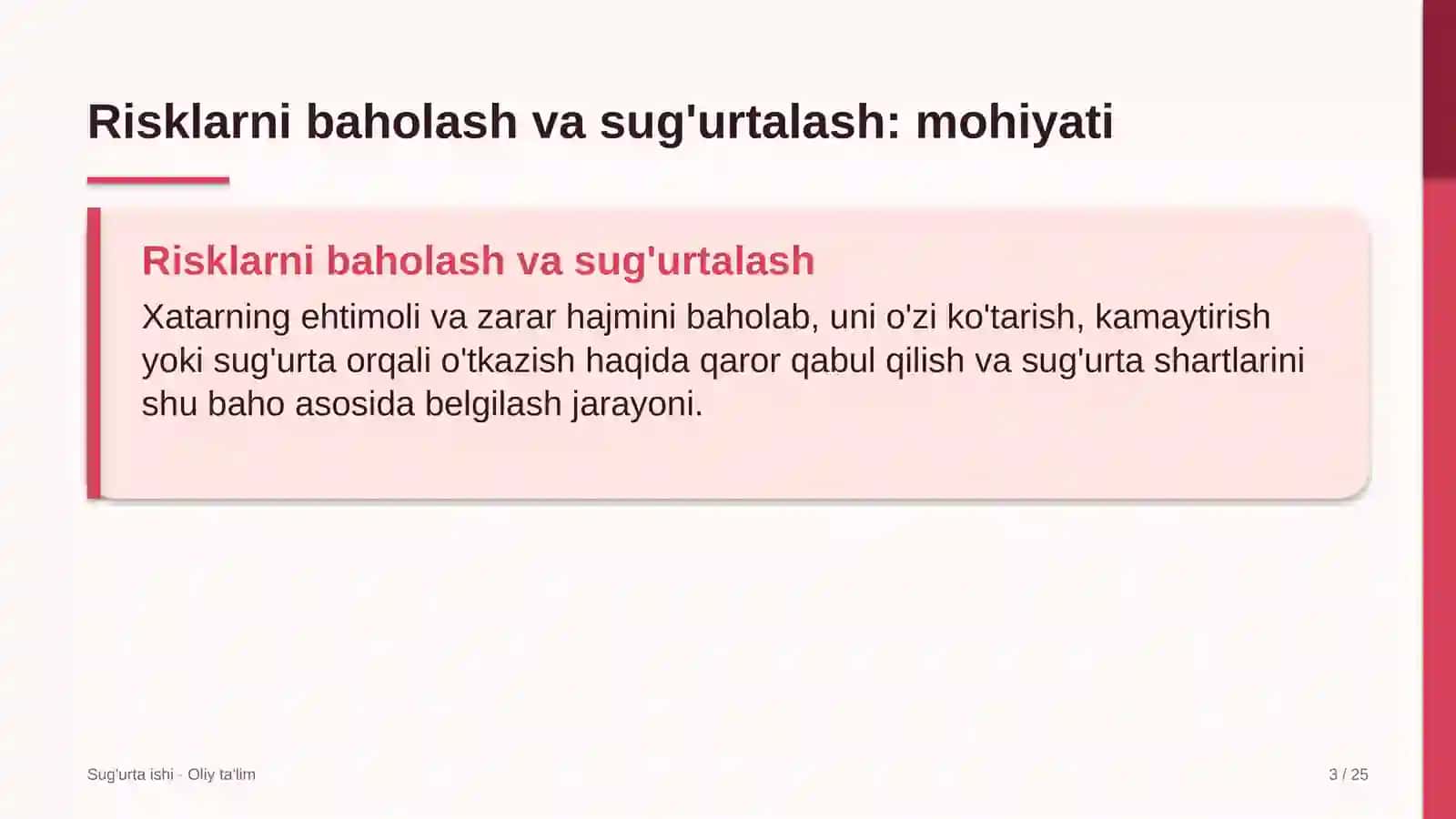 Sug'urta ishi · Oliy ta'lim 3