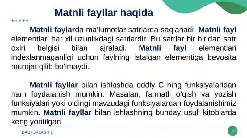 MATNLI FAYLLAR BILAN ISHLASH OPERATORLARI 3