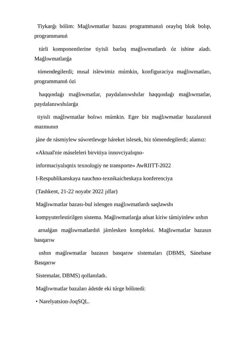 SQL ja`rdeminde mag`luwmatlardi xarakteristikalaw 3