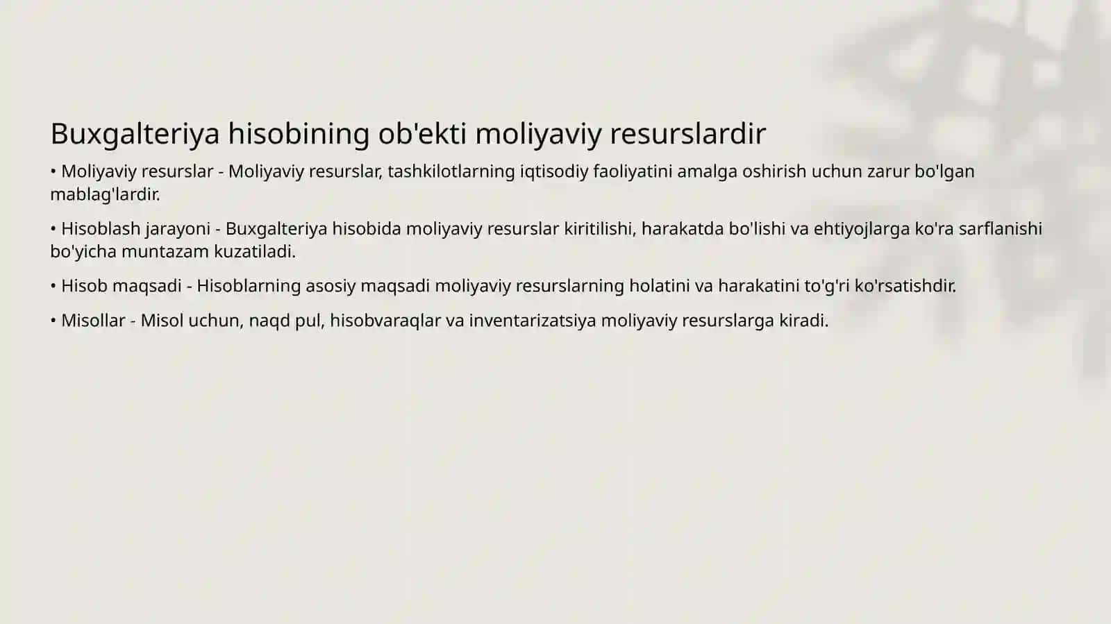 Buxgalteriya hisobining ob'ekti 3