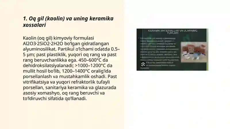 Oq gil (kaolin) va uning keramika xossalari 3