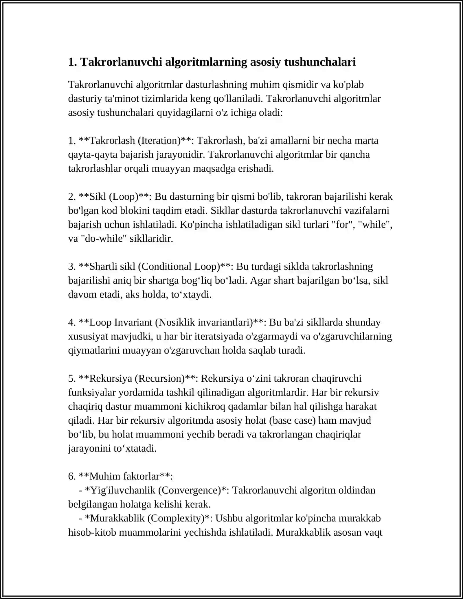 TAKRORLANUVCHI ALGORITMLAR(FOR, WHILE) 3