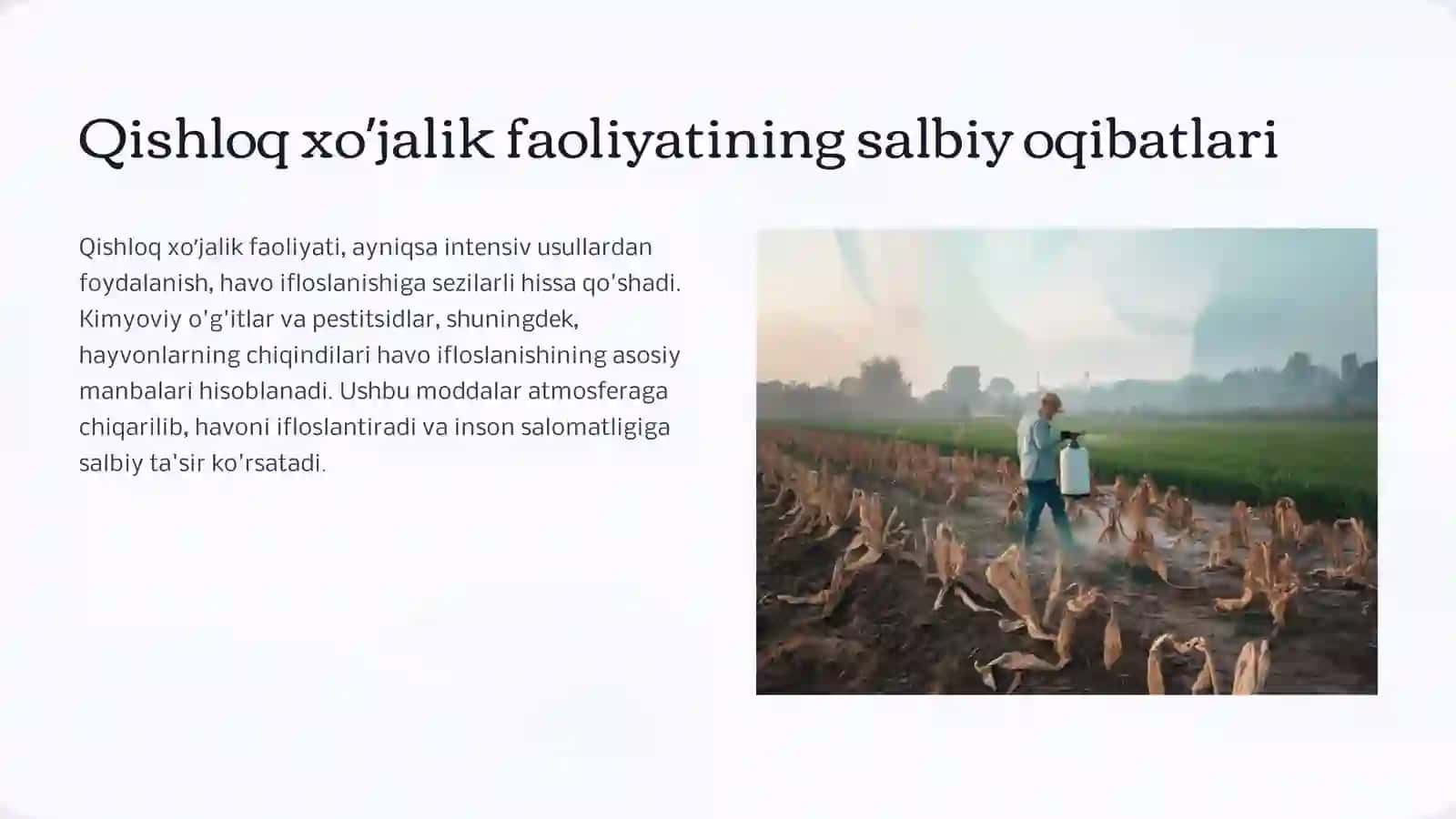 Havoning ifloslanishiga taʼsir etuvchi omillar. 7-sinf kimyo fanidan dars ishlanma 3