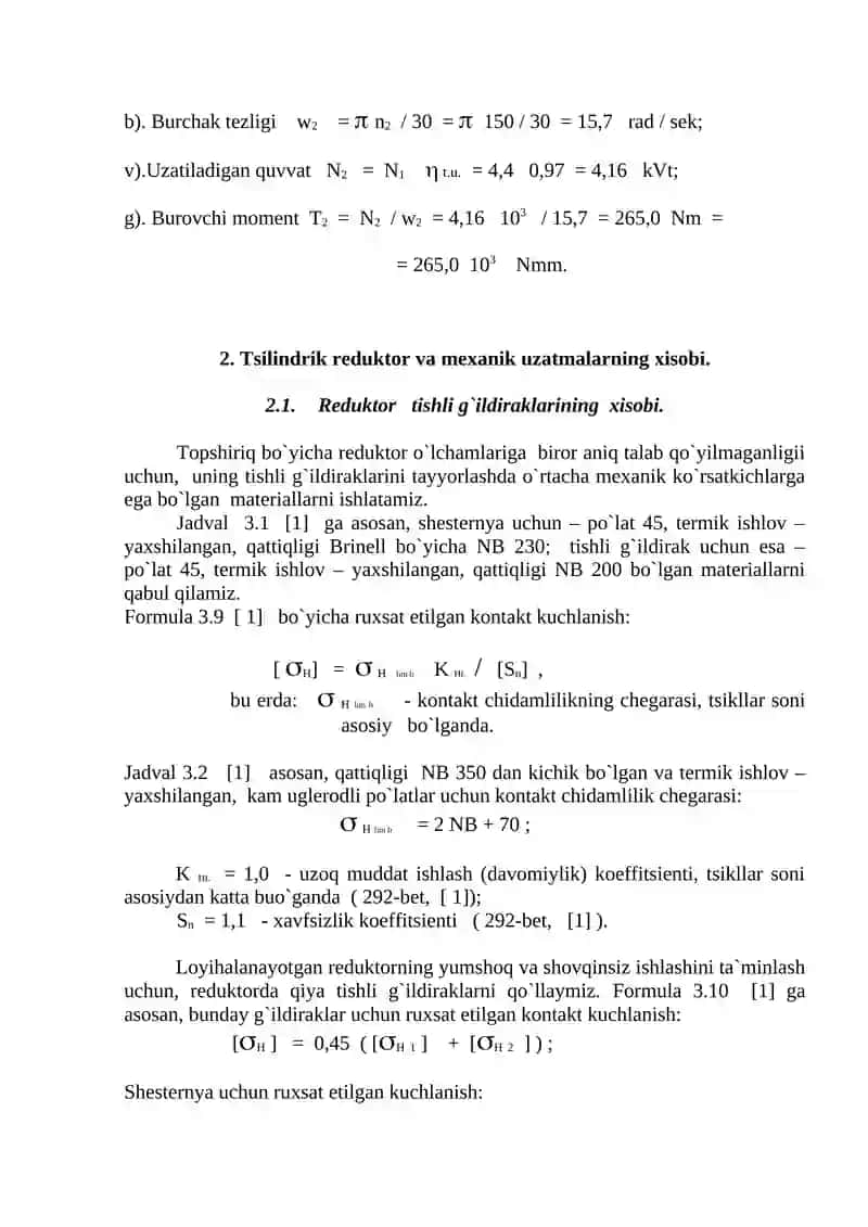 Reduktorni chiqish validagi quvvat 3