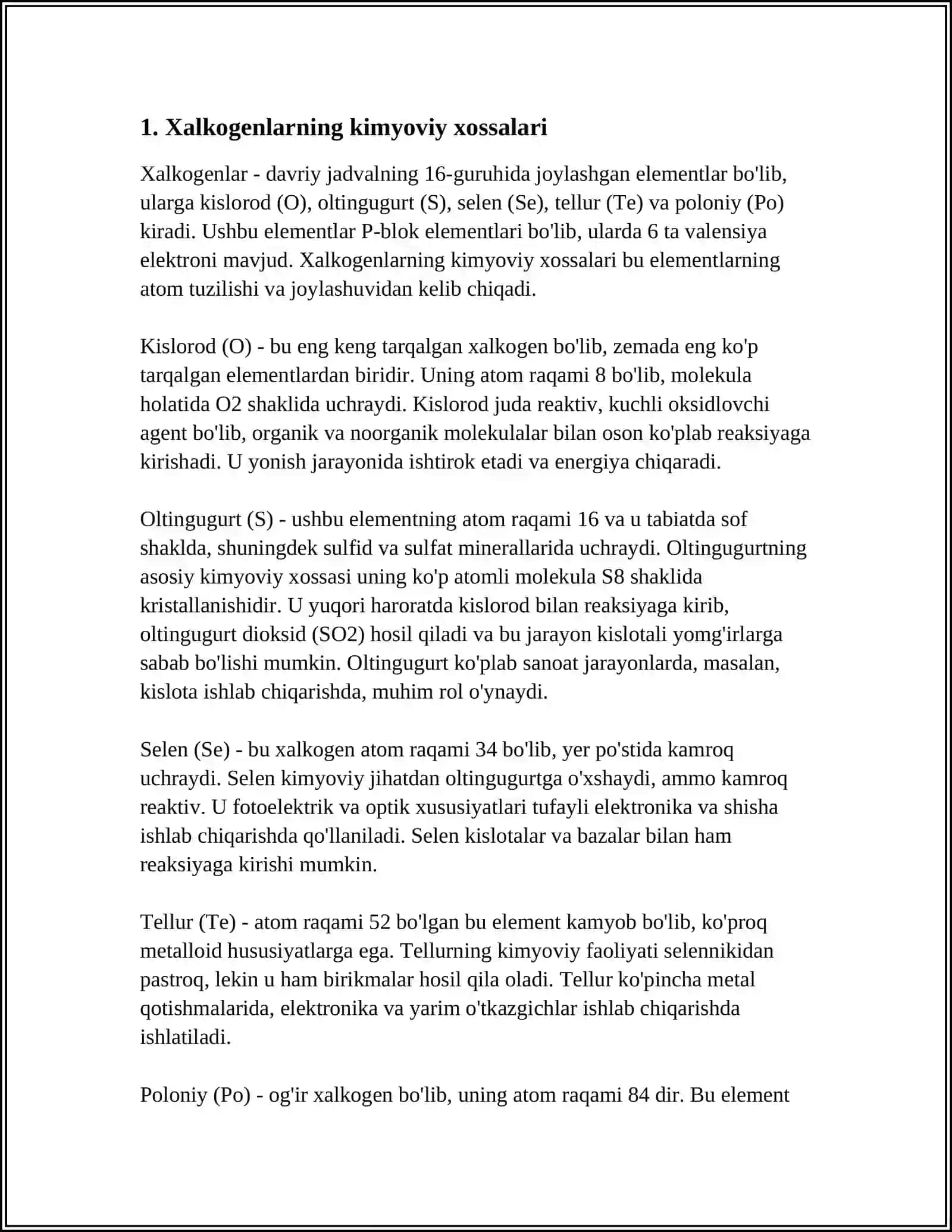XALKOGENLAR XAQIDA 3