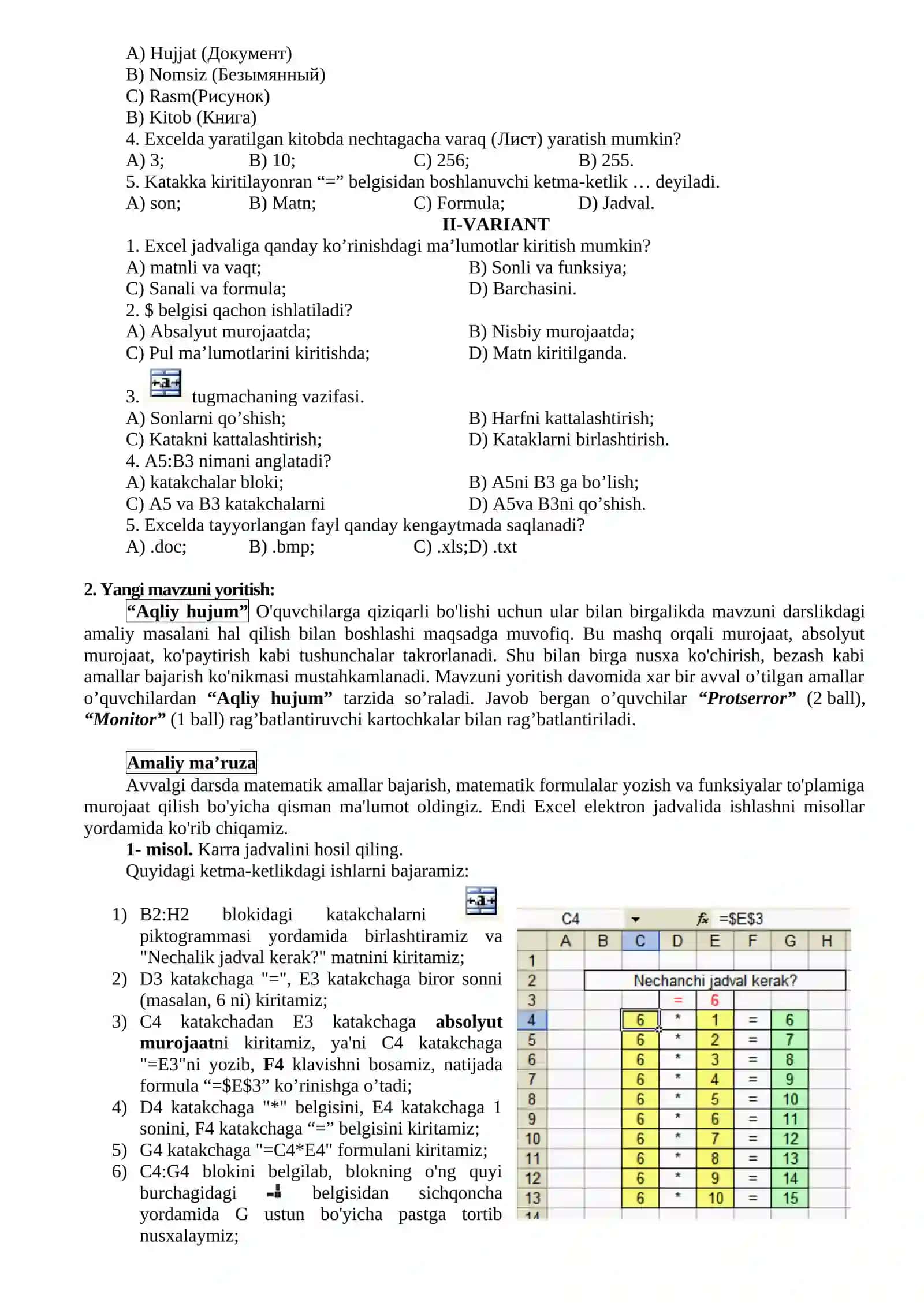 MS Excelda matematik amallar va funksiyalarni qo'llash 3
