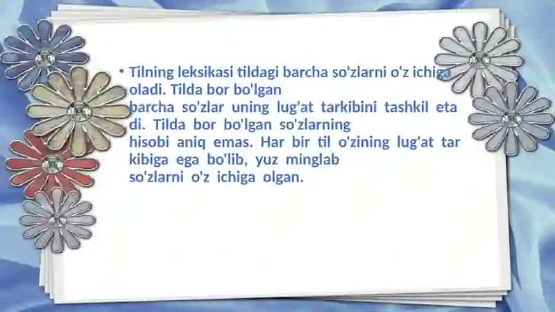 O`zbek tilining lug`at tarkibi va uning mavzu guruhlari. 3