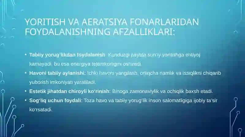 Jamoat binolarini loyihalashda yoritish va aeratsiya fonarlaridan foydalanish. 3