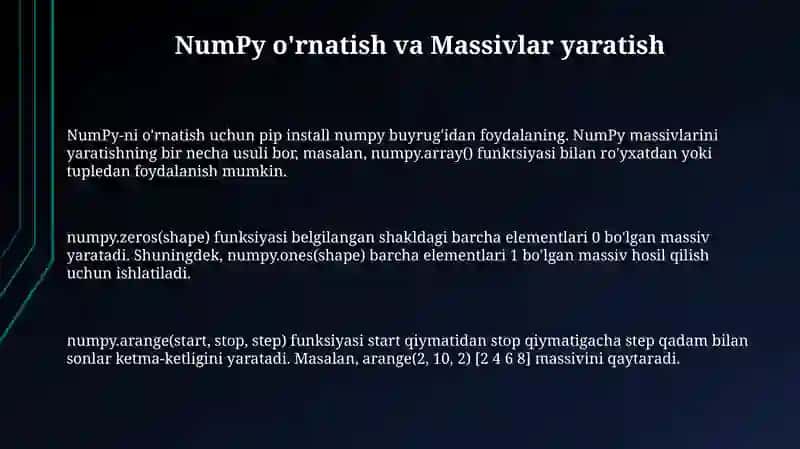 NumPy kutubxonasidan foydalanish 3