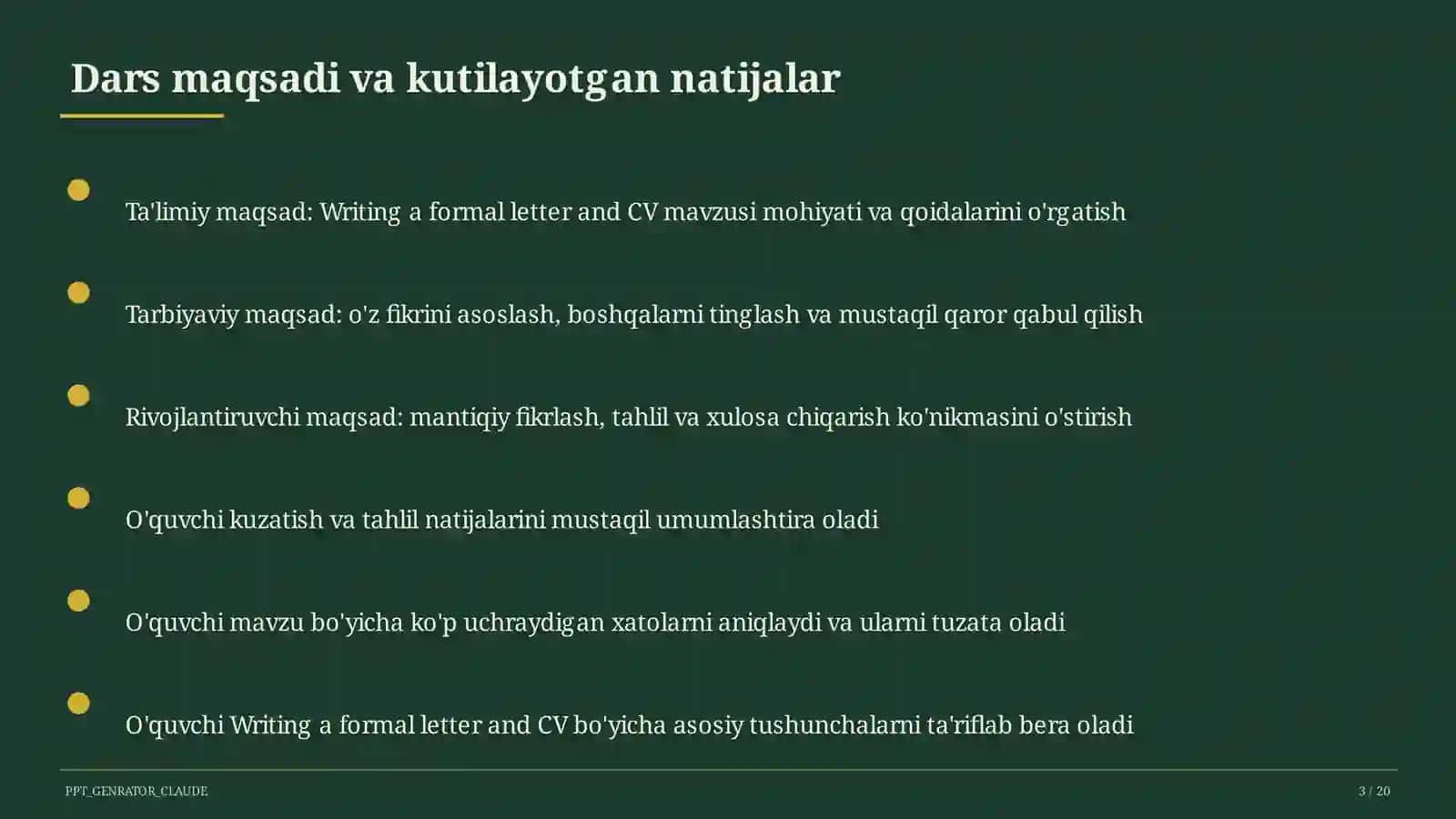 Writing a formal letter and CV (10-sinf) 3